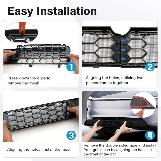 Front Grill Mesh for Tesla Model Y Juniper 2025 2026 Front Air Inlet Vent Grille Cover with Segmented Version Removable Mesh Replacement for Tesla New Model Y Accessories (Black)