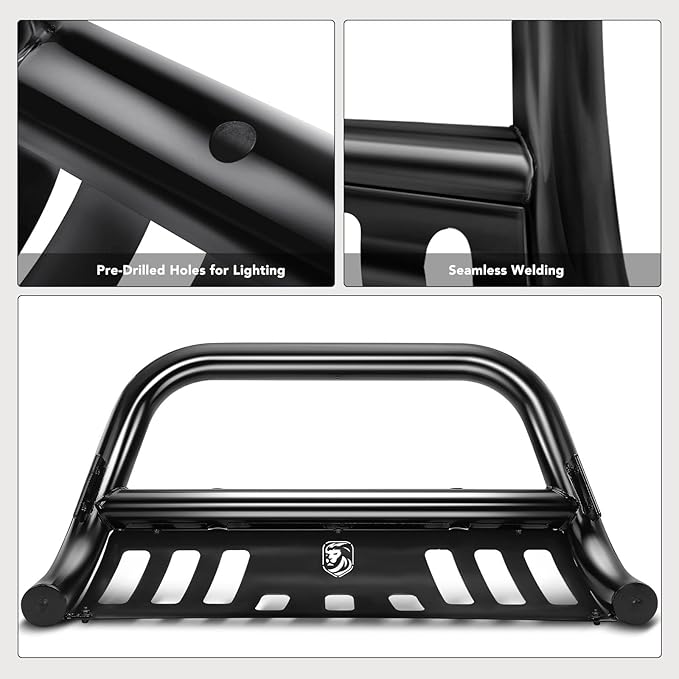 YHTAUTO 2.5" Bull Bar Push Bar with Skid Plate Light Mount Fit Jeep Models, BU Series Renegade 2015 2016 2017 2018, Alloy Steel Brush Guard for Truck Front Bumper Off Road Accessories