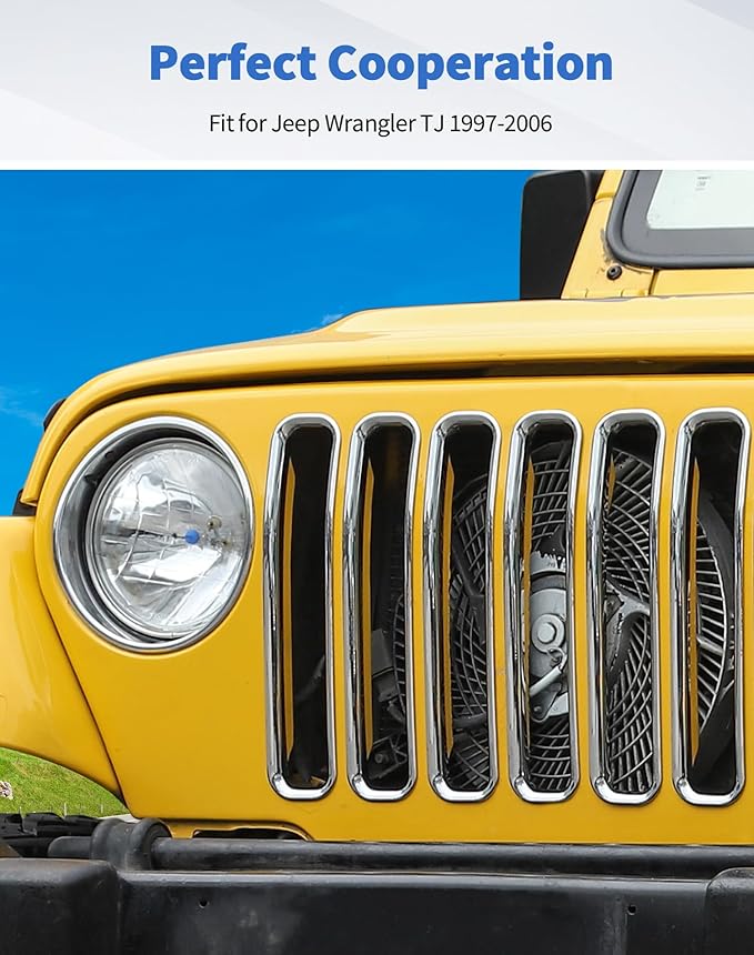 Chrome TJ Grill Inserts Front Grille Mesh no Mesh Cover Guard for Jeep Wrangler TJ 1997-2006 Clip-on Grille Accessories