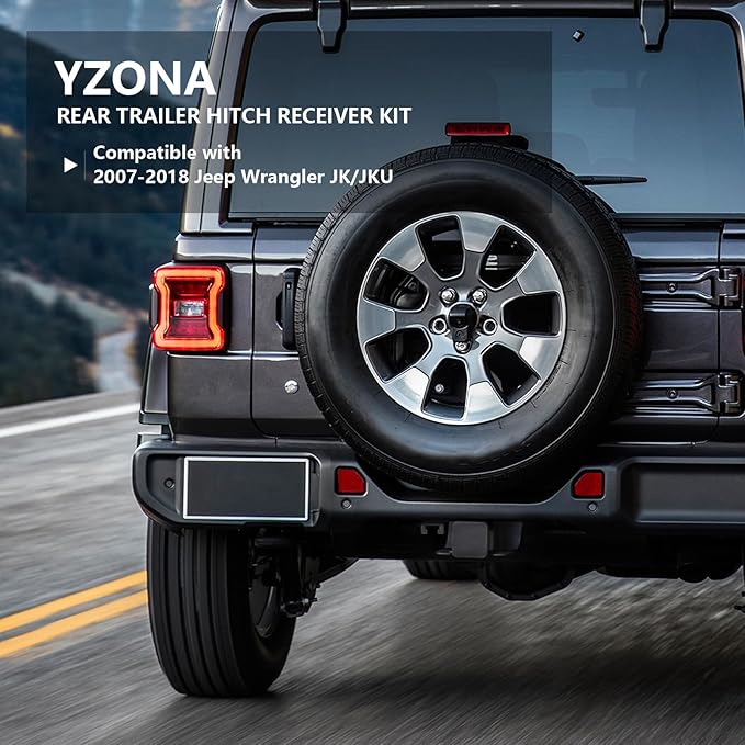 Tow Hitch 2 Inch, for Jeep Wrangler Hitch Trailer Kit with 4-Pin Wiring Harness Compatible with 2007-2018 JK JKU Hitch Receiver with Cover, 2 Inch Rear Bumper Towing Combo (2/4 Doors Unlimited)