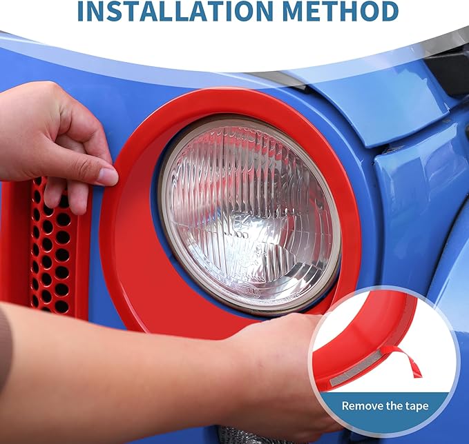 for Jeep JK Front Grille Inserts & Headlight Cover Trim Ring for Jeep Wrangler JK JKU 2007-2017 Red Exterior Accessories 9pcs