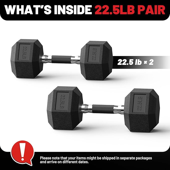 PAPABABE HEX Dumbbell Set 2.5-125lb, Rubber Encased Home Gym Dumbbells, Exercise & Fitness Weights Dumbbells for Women & Men, Hand Weight for Strength Training