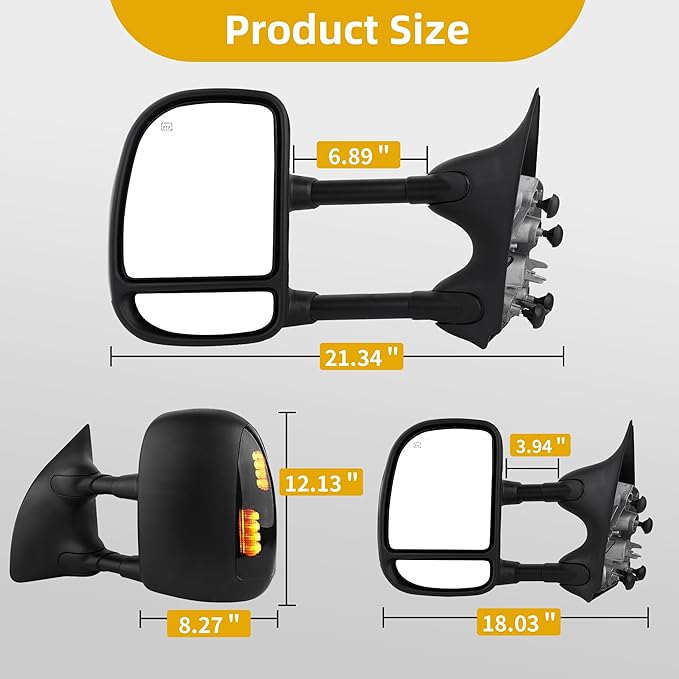 DWVO Side Towing Mirrors Compatible with 1999-2007 Ford F250 F350 F450 F550 Super Duty, 2001-2005 Ford Excursion, Tow Mirror with Manual Folding Telescoping, Pair Set