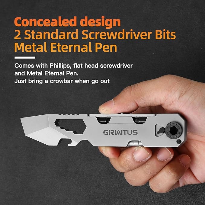 EDC Pry Bar Multitool with Bi-Directional Ratchet Screwdriver & Everlasting Pen, Wrenches, Crowbar, Bottle and Box Openers - Your Versatile Companion for Everyday Carry and Camping Accessories