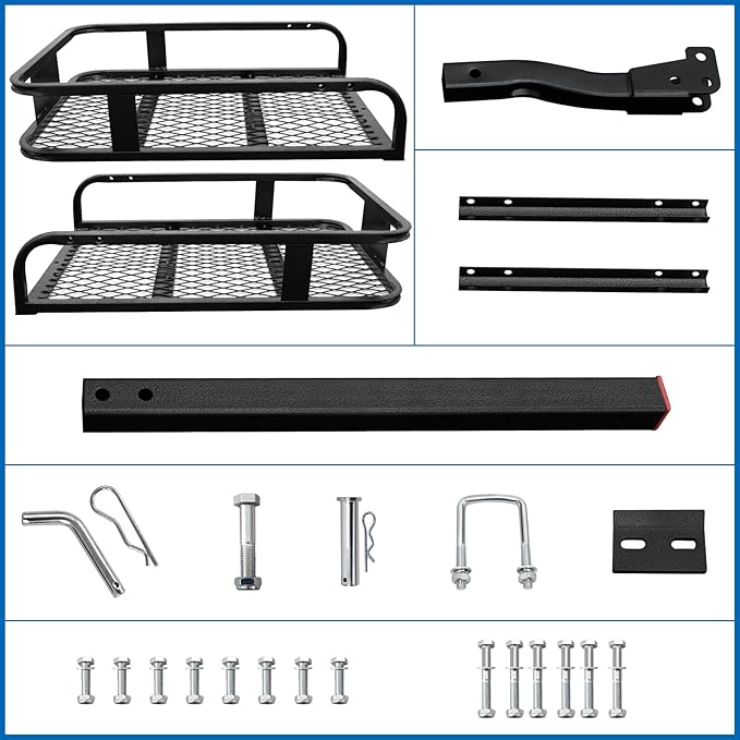 Anti-Abrasion Hitch Cargo Carrier 57"X21"X6",Trailer Rack Mount Steel with High Side Rails for RV's,Trucks,SUV,Vans,Cars 2" Receiver 500lb,Black