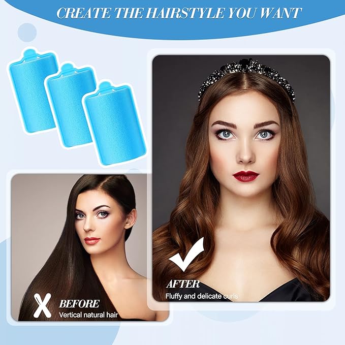 Geyoga 18 Pieces Sponge Hair Rollers Large Soft Foam Hair Styling Curlers Large Size Hairdressing Curlers for Women(Blue,1.4 x 2.6 Inches)