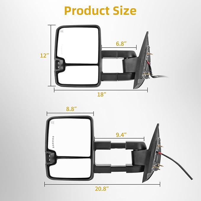 DWVO Towing Mirrors Compatible with 07-14 Silverado Sierra 1500 2500 3500 HD/Avalanche/Suburban, Turn Signal Light Running Lights Power Heated Manually Folding Switchback