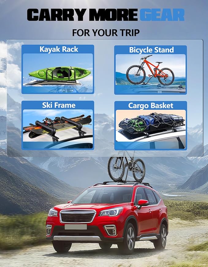 FengYu 330lbs Heavy Duty Lockable Roof Rack Cross Bars Compatible with Subaru Forester 2014-2026 (not for Wilderness), Aluminum Roof Rails Crossbars Rooftop Cargo Bars Black Luggage Racks Carrier