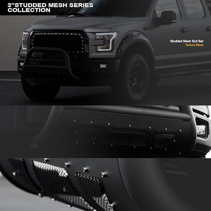 Stehlen 714937183001 Compatible with 2005-2021 Frontier / 2005-2007 Pathfinder / 2005-2015 Xterra 3" Studded Mesh Series Bull Bar - Matte Black