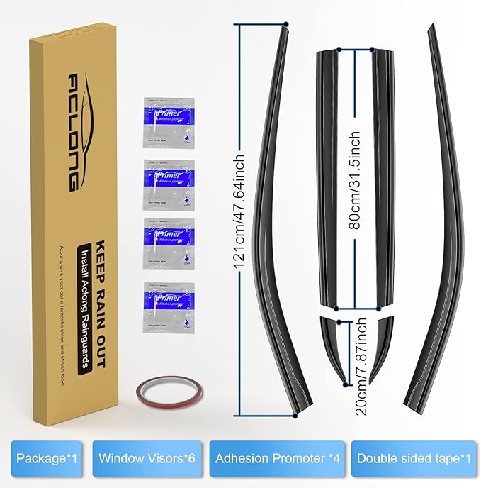 ACLONG Tape-On Rain Guards Fit for Toyota RAV4 2019 2020 2021 2022 2023 Tape-On Smoke Side Shatterproof Window Visor, Out-Channel Window Deflectors, 6-Pieces Set