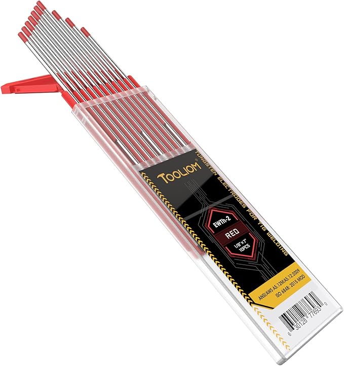 TOOLIOM TIG Tungsten Welding Tungsten Electrodes Tungsten 1/8" x 7" (Red,Ewth-2) 10-Pack