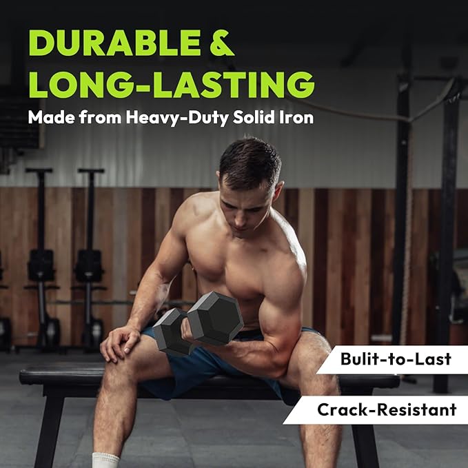 Hex Dumbbell 45-480 lb Set, Rubber Encased Exercise & Fitness Dumbbells for Home Gym, Hand Weights for Strength Training