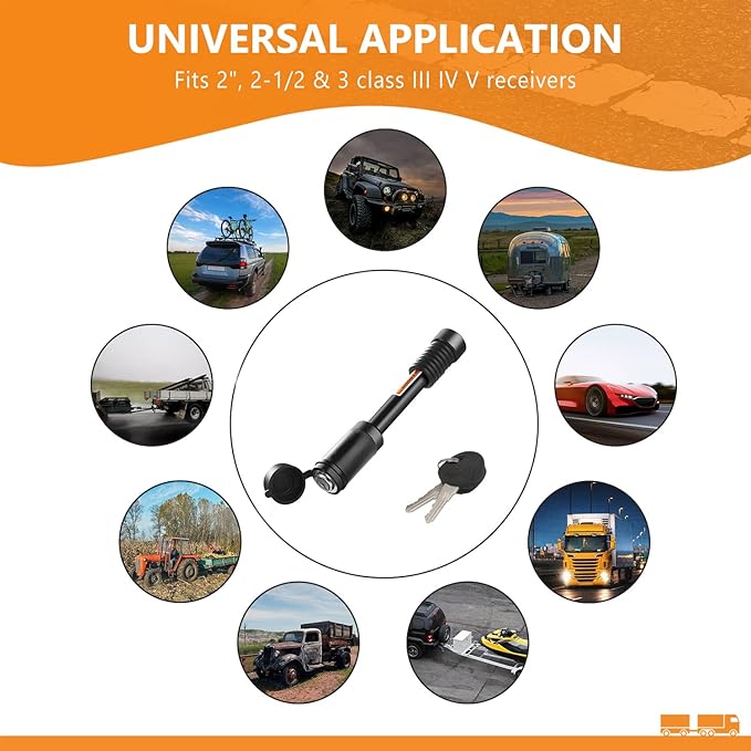 Trailer Hitch Locks, Hitch Lock with 5/8'' Dia 4” Long Pin Fits Class III IV V 2" 2-1/2", 3" & 3-1/2" Hitches, Locking Hitch Pin with Anti-Rattle O-Rings for Trailer Truck Boat (2 Pack)