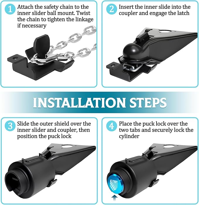 Upgraded Trailer Lock Fits 2 5/16 Inch Coupler, Heavy-Duty Trailer Hitch Locks, Pry-Resistant & Anti-Theft Trailer Coupler Lock, Accessories for Trailer/RV/Boat (Trailer Lock with Handle)