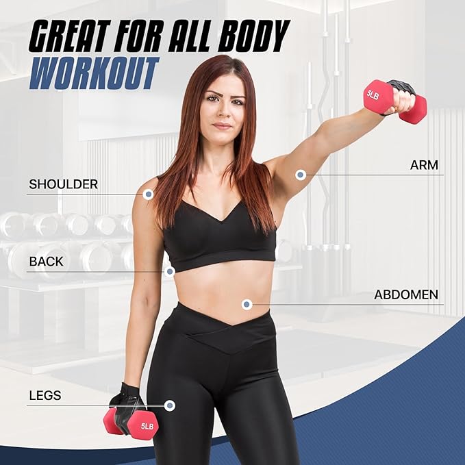 MADOG Dumbbell Set, Anti-Slip Neoprene Coated Hexagon Hand Weights for Home Gym Equipment Workouts Strength Training