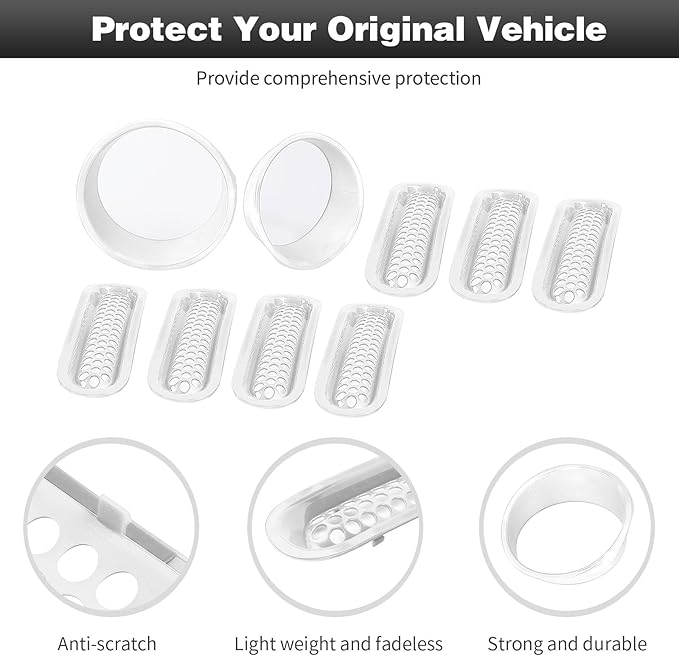 CheroCar for JK Mesh Grille Grill Insert & Headlight Cover Trim Exterior Accessories for Jeep Wrangler JK 2007-2017,White…