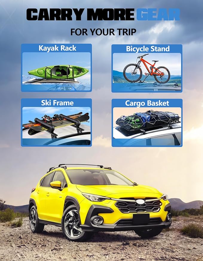FengYu 300lb Lockable Roof Rack Cross Bars Compatible with Subaru Crosstrek 2024 2025 2026 Limited/Premium/Sport (Not for Wilderness), Aluminum Roof Rails Crossbars Cargo Bars Rooftop Black Carrier