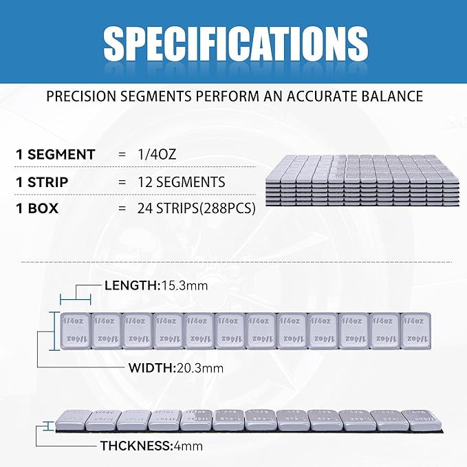1/4 Oz Stick on Wheel Weights (1box,288pcs,72oz),Gray Adhesive Backed Wheel Weights for Cars, Trucks, SUVs, Motorcycles