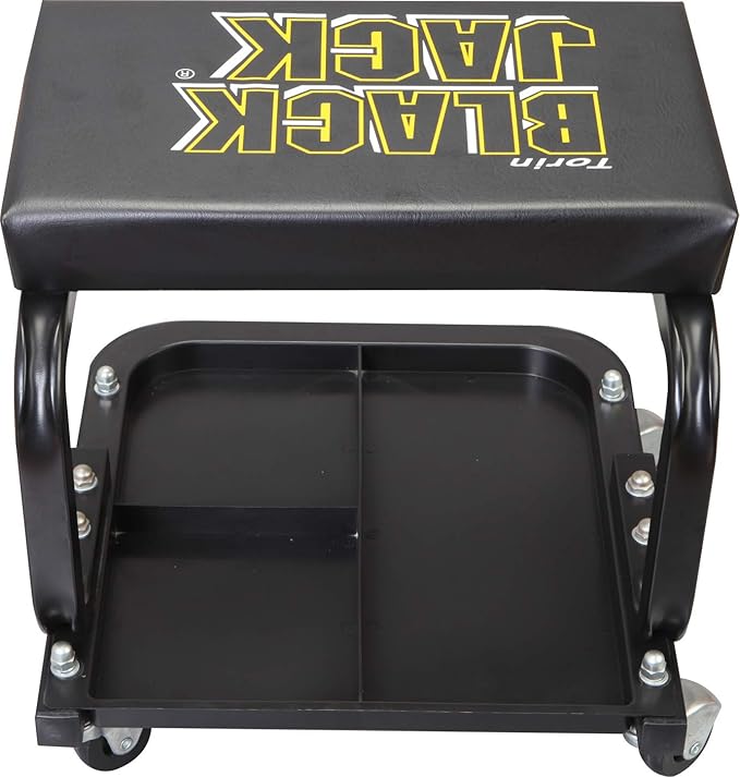 Torin TR6100W BlackJack Rolling Creeper Garage/Shop Seat: Padded Mechanic Stool with Tool Tray Storage, Black
