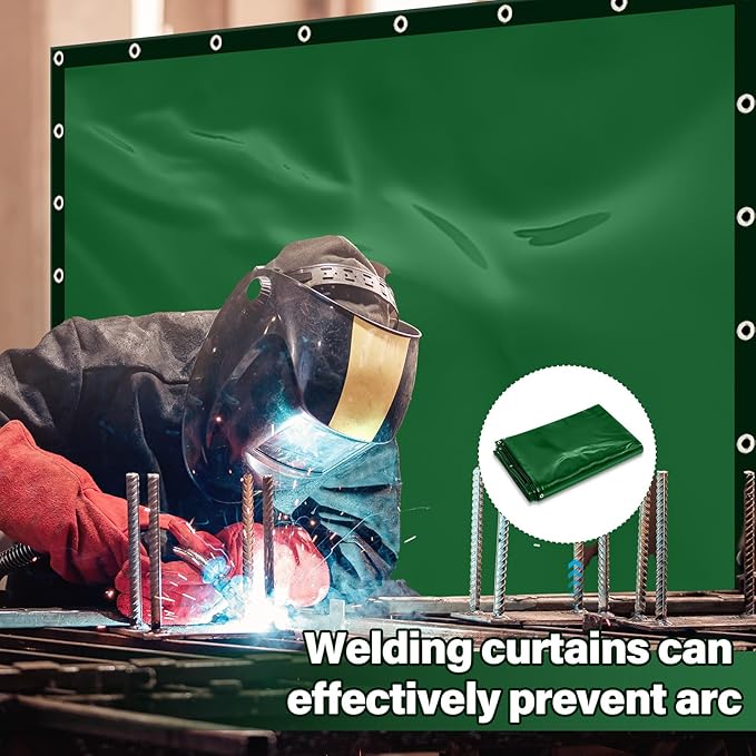 2 Pcs Welding Curtain Safety Transparent Welding Screen with Fixed Belt for the Stand of 6 x 8ft Fireproof Resistant Insulation for Welding Arc Light UV and Light Protection(Green)
