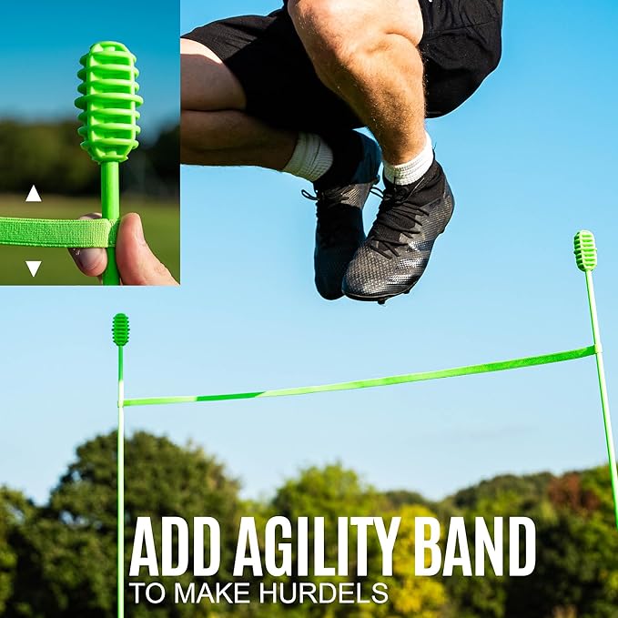 QUICKPLAY PRO Agility Poles (10x Adjustable 3ft to 6ft) for Turf & Court Training