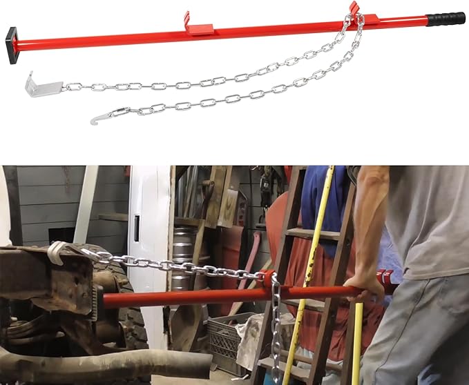 Sunluway 77175 Auto Body Alignment Bar Pulling Stick Tool 52in for Car Repair Bumper Hood Panel Deck & Bracket Dent Puller Stick Alignment Repair Tool Auto Body Dent Repair Tool with Chain