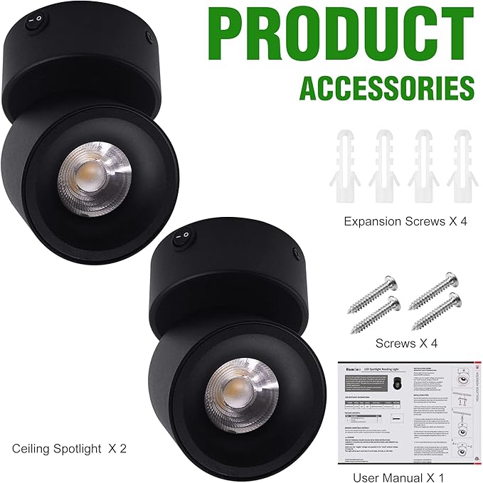 2 Pack 12V LED COB Ceiling Spotlight Downlight with Switch, Surface Mounted 330 Adjustable Dimmable RV Wall Light Accent Lamp, 12 Volt Reading Lamp for Boat, Camper, Truck, Trailer, Caravan