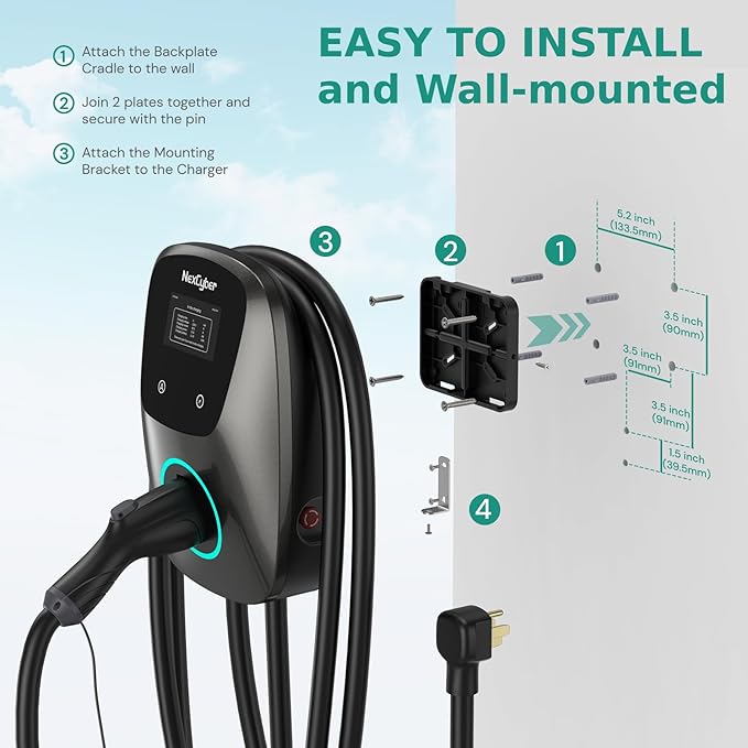 Level 2 EV Charger(WiFi APP/Plug-Play), 48Amp, 25ft Cable ETL Certified, 240V NEMA 14-50p Plug, Home Level 2 EVSE Car Charger w/ J1772 Connector, Electric Vehicle Charging Stations