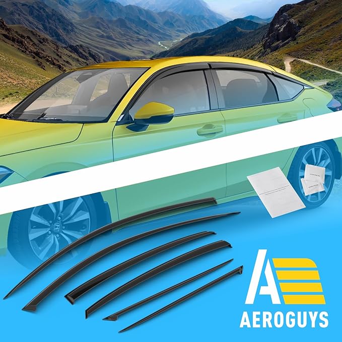 Extra Durable Window Deflectors Tape-On Window Visors Rain Guards Fit for Honda Civic 2022-2026 Hatchback, Sun Visors, Wind Vent for Shades, Exterior Car Accessories - 6pcs. AG0496