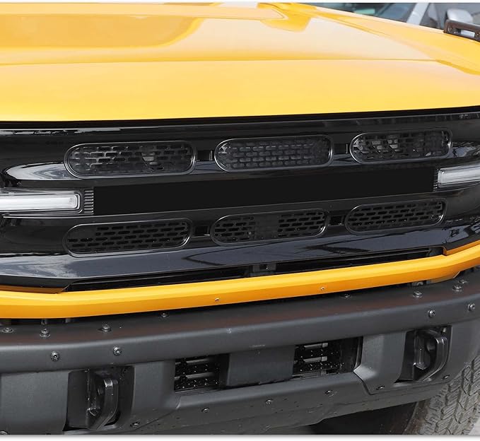 Front Grill Mesh Grille Inserts Cover Frame Trims Kit 6Pcs Fit for Ford Bronco 2021-2024 2/4 Door Exterior Accessories (Black)