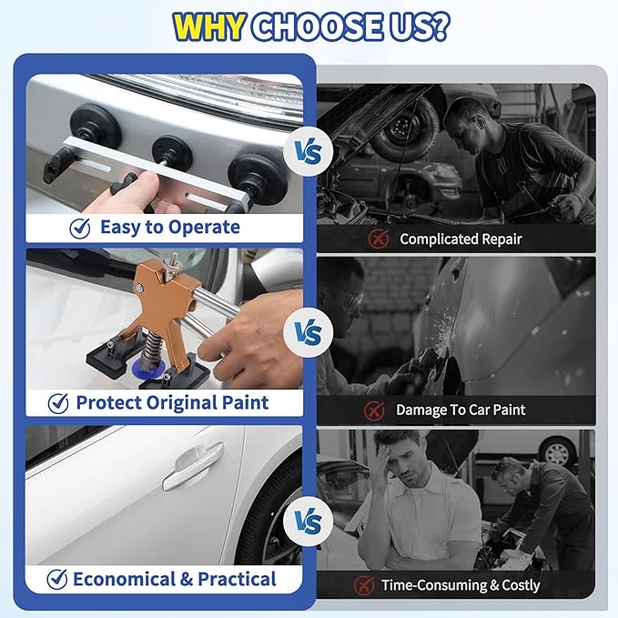 128pcs Dent Puller Kit, Car Dent Puller for Dent Removal, Slide Hammer 2 in 1 T-Bar, Bridge Dent Puller, Adjustable Dent Lifter, Dent Remover Tool for Car Refrigerator Door Ding Repair