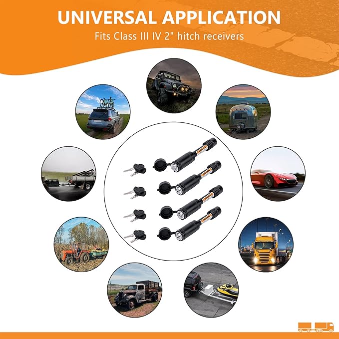 Trailer Hitch Locks, Hitch Lock with 5/8'' Pin Fits Class III IV 2" Hitch Receivers, Tow Hitch Lock with Anti-Rattle O-Rings for Trailer Truck Car Boat (4 Pack)