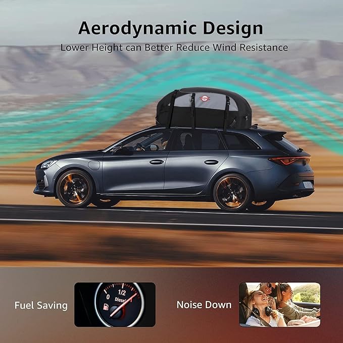 Sailnovo Car Rooftop Cargo Carrier Roof Bag, 15 Cubic feet Waterproof Roof Cargo Carrier fit car with/Without Luggage Rack - Vehicle Soft Shell Roof Cargo Box with Tie-Down Strap, Safety Hook