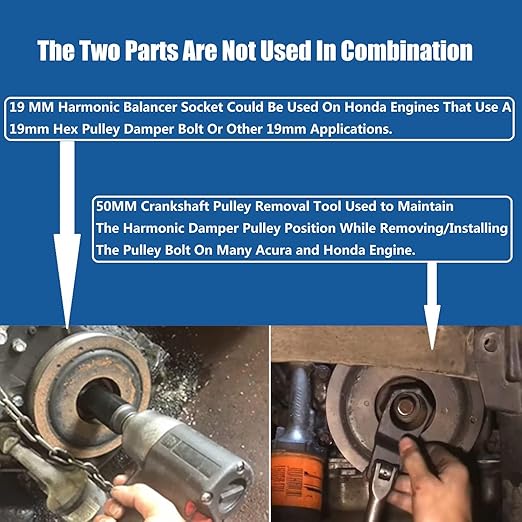 Moker 50mm Crankshaft Crank Pulley Wrench Holder for Honda and Acura Engines (with 19mm Harmonic Balancer Socket), 3 Times Momentum Power of Standard Impact Sockets, Counter-Weighted Socket Tools