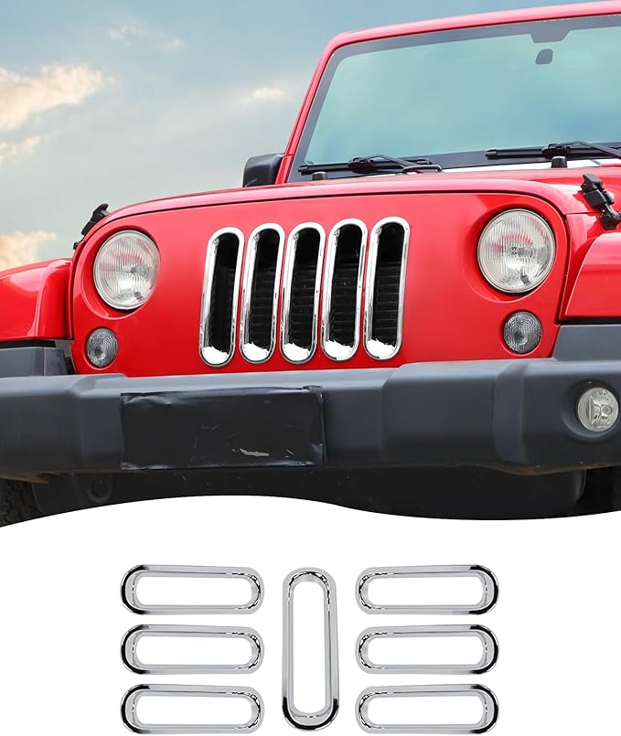 Hoolcar Grill Inserts Front Grille Mesh Cover Guard for Jeep Wrangler JK 2007-2017 Clip-on Grille Exterior Accessories, Chrome