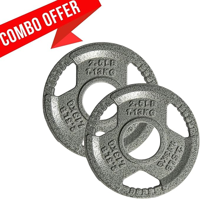 Yes4All Tri-Grip Handles Cast Iron Olympic Weight Plates, 2-Inch Weight Plates for Weight Lifting with Smooth and Durable Finish, Suitable for Strength Training Exercises (Single, Pair and Set)