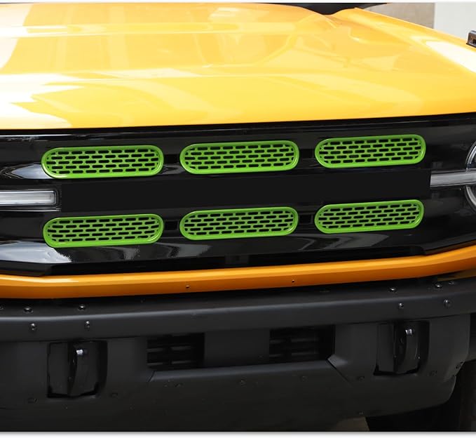Front Grill Mesh Grille Inserts Cover Frame Trims Kit 6Pcs Fit for Ford Bronco 2021-2025 2/4 Door Exterior Accessories (Green)