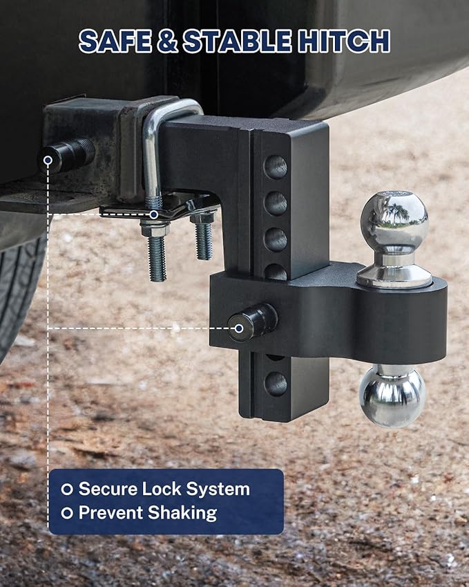 Kohree Adjustable Trailer Hitch with 3 Replaceable Balls for 2" & 2.5" Receiver, 6" Drop/Rise, 12,500 lbs GTW Heavy Duty Aluminum Hitch Kit with Lock, Fits Trucks, SUVs, RVs, Class III & IV Vehicles