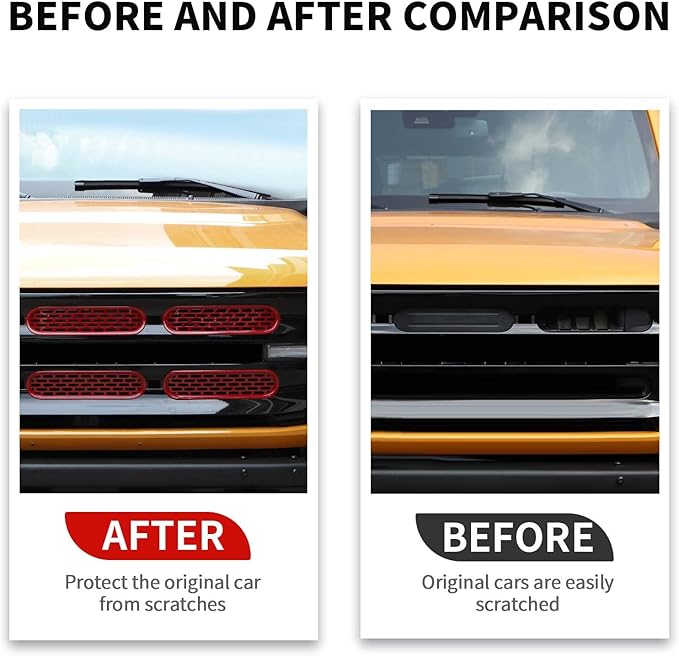 Jimen Compatible with Ford Bronco 2021-2023, 6PCS Front Grille Inserts Mesh Grill Cover Exterior Trim Accessories (Red)