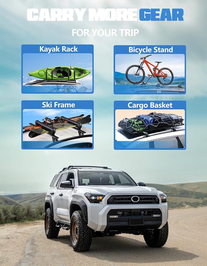 FengYu 300lb Lockable Roof Rack Cross Bars Compatible with Toyota 4Runner 2025 2026 with Raised Side Rails, Heavy Duty Aluminum Roof Rails Crossbars Cargo Bars Canoe Rooftop Black Carrier Luggage