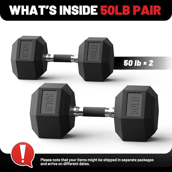 PAPABABE HEX Dumbbell Set 2.5-125lb, Rubber Encased Home Gym Dumbbells, Exercise & Fitness Weights Dumbbells for Women & Men, Hand Weight for Strength Training
