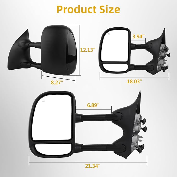 DWVO Towing Mirror fit 99-07 Ford F-250 F-350 F-450 F-550 Super Duty, 01-05 Ford Excursion with Power Heated LED Signal Light Pair Set