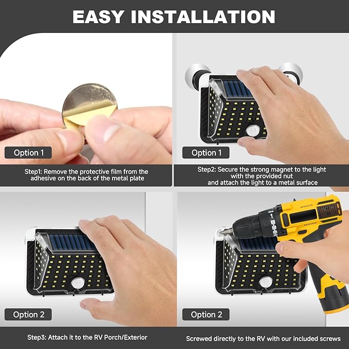 Magnetic RV Solar Lights with Motion Sensor, Waterproof RV Exterior Lights for Camper, Trailer, 5th Wheel & Truck Porch, Outdoor Solar Lighting with Strong Magnets (2 Pack, Black)