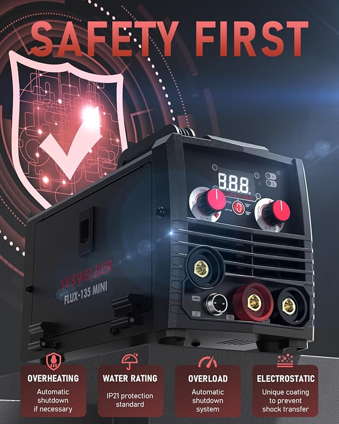 YESWELDER FLUX-135 MINI 135Amp MIG Welder,110V Flux Core Gasless Welder, Flux MIG/Lift TIG/Stick 3-in-1 Welding Machine