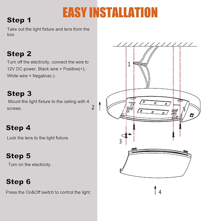 Facon 2Packs 12V LED RV Dome Light with Switch, Length: 9-1/4'', DDS01-608-CW, Large Oval Pancake Interior Lighting Fixture for RV Motorhomes Camper Caravan Trailer Boat