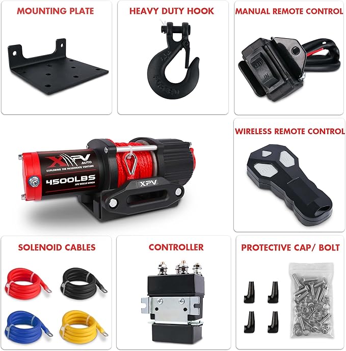 12V 4500 lb Winch Electric Winch for Towing ATV/UTV Off Road with Wireless Remote Control Mounting Bracket and Wired Handle,Waterproof IP67(Synthetic Rope)