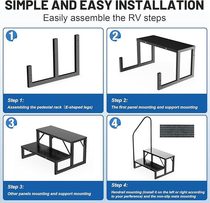 RV Steps Spa Steps with Handrail - 2 Step Hot Tub Steps Trailer Steps Mobile Home Stairs for 5th Wheel RV, Trailer, Hot Tub, Pool, Porch with Non-Slip Mats