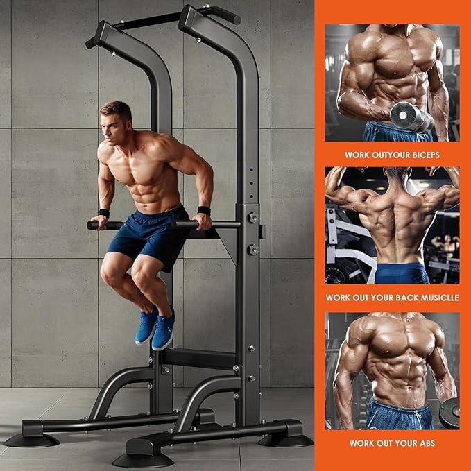 Multi-Functional Power Tower for Home Gym: Adjustable Pull Up & Dip Station with 400 LBS Capacity, Space Saving Strength Training Equipment for Men and Women