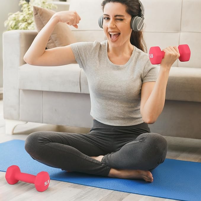 MADOG Dumbbell Set, Anti-Slip Neoprene Coated Hexagon Hand Weights for Home Gym Equipment Workouts Strength Training