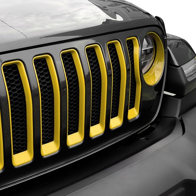 Grille Grill Insert+Headlight Turn Light Cover Compatible with 2018-2023 Jeep Wrangler JL JLU Sport/Sport S Only,Not for Sahara,Rubicon 4xe(Yellow)